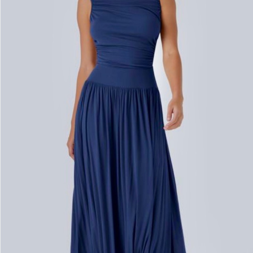 HALARA Navy Blue Maxi Dress with Pockets